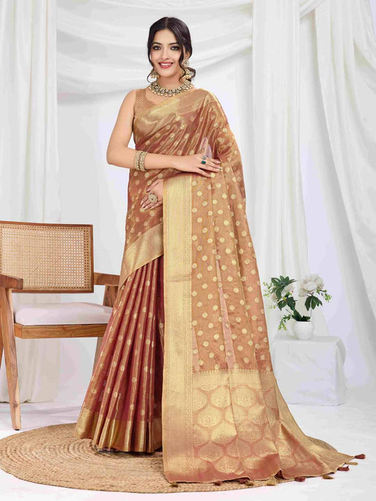 Rustic Red Pure Tissue Silk Banarasi Saree With Brocade Blouse Piece