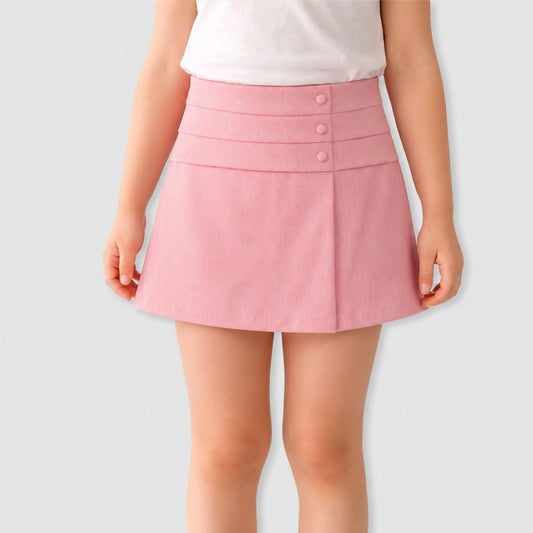 Kids Girls Skort in Peach with Layered Waistband, Soft Fabric & Relaxed Fit for Casual Wear