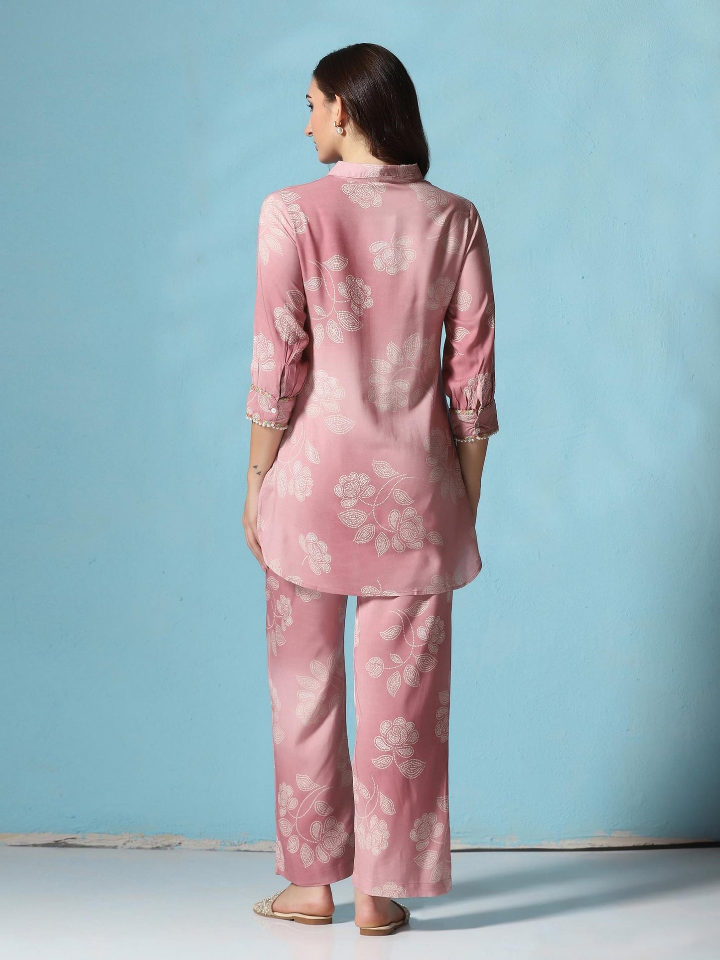 Women Liva Pink Floral Print Co-Ord Set