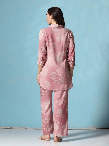 Women Liva Pink Floral Print Co-Ord Set