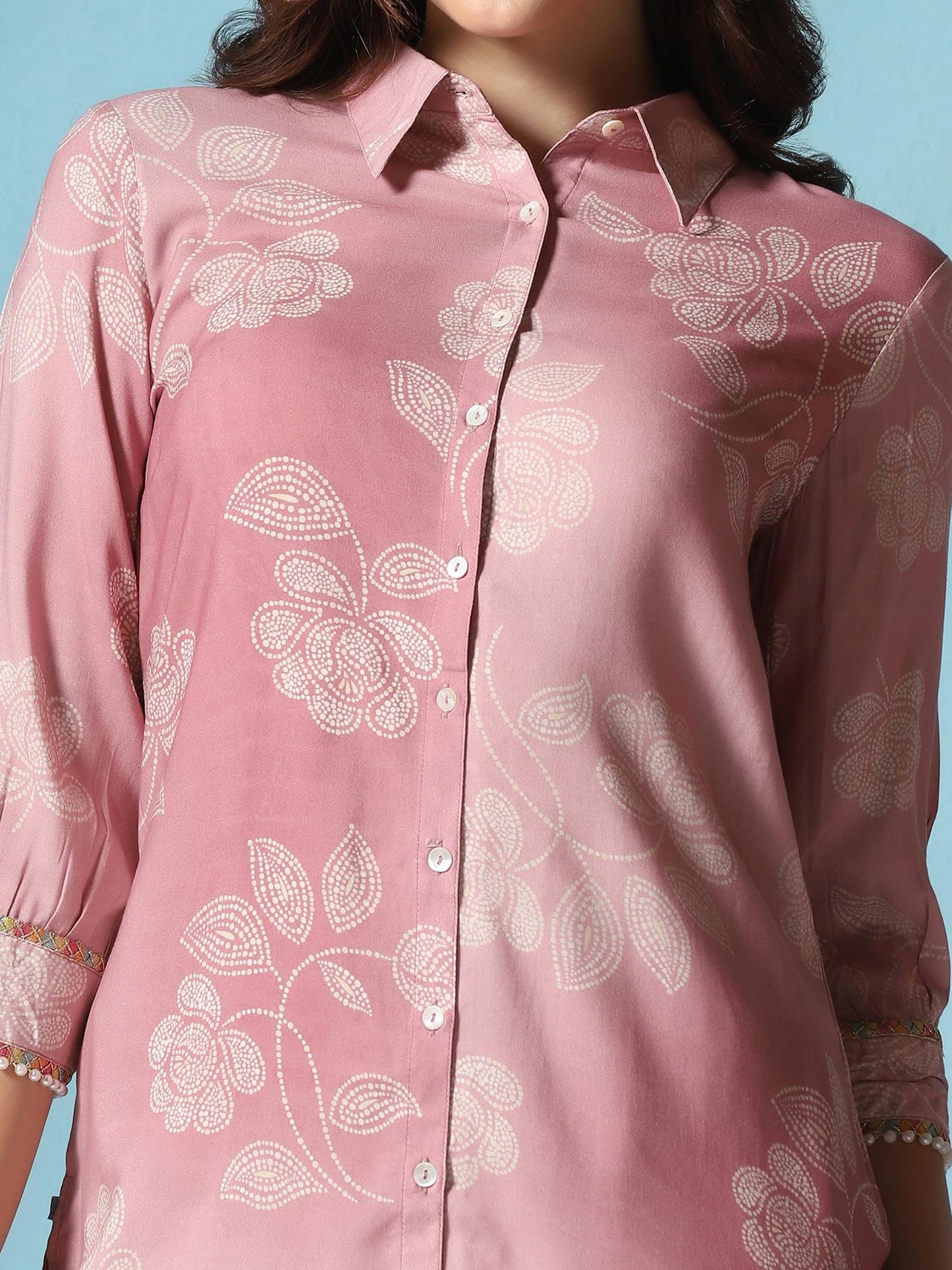 Women Liva Pink Floral Print Co-Ord Set