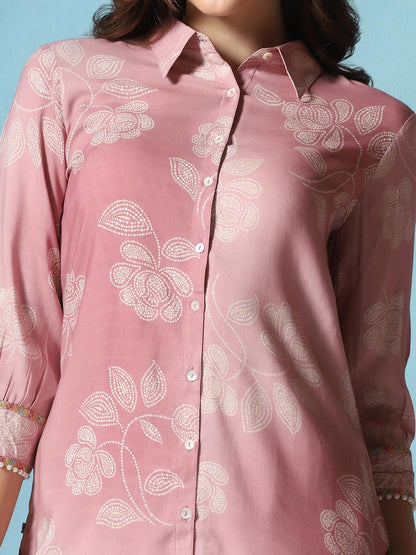 Women Liva Pink Floral Print Co-Ord Set