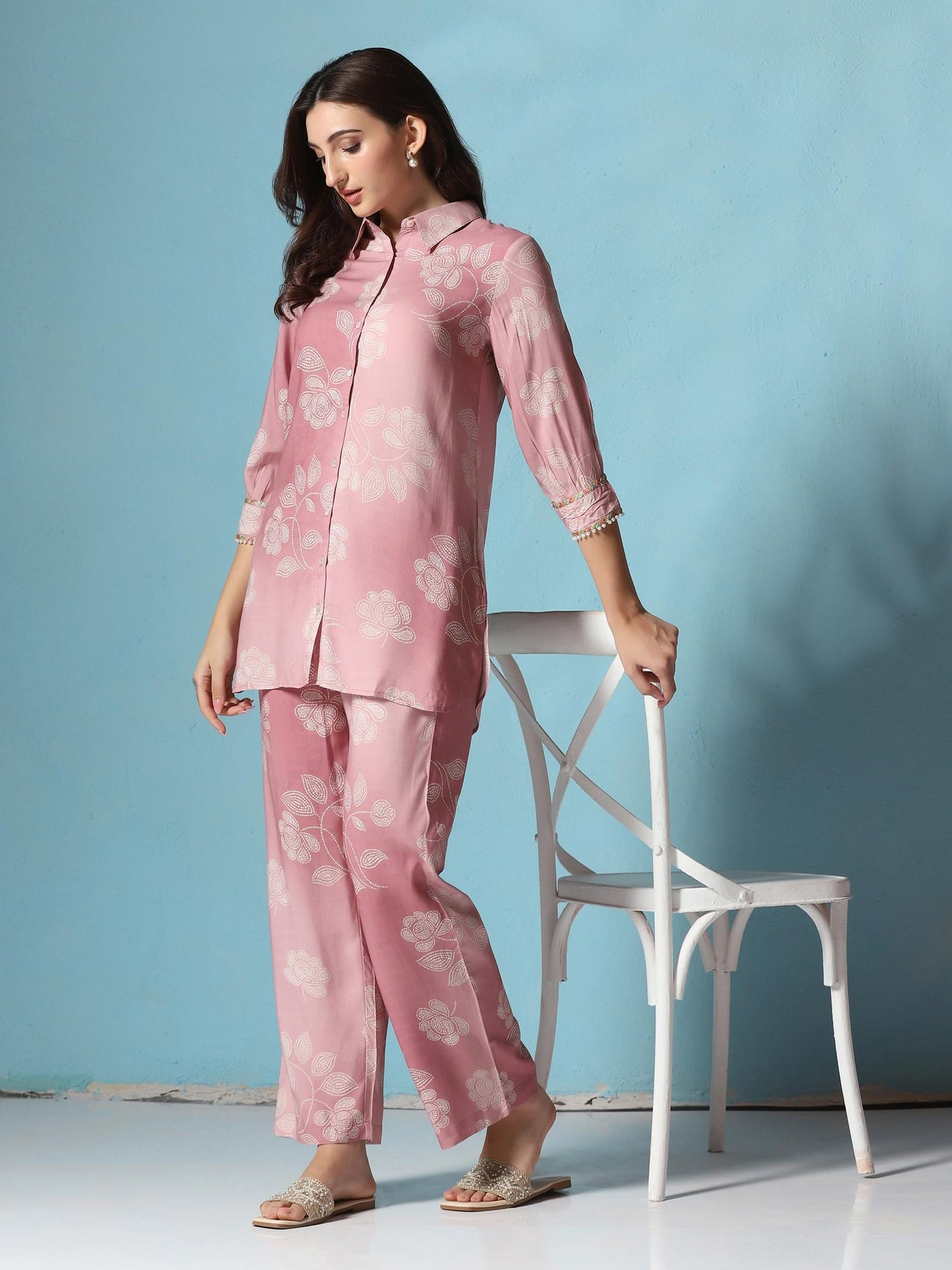 Women Liva Pink Floral Print Co-Ord Set