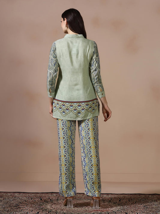 Women Liva Green Printed Co Ord Set