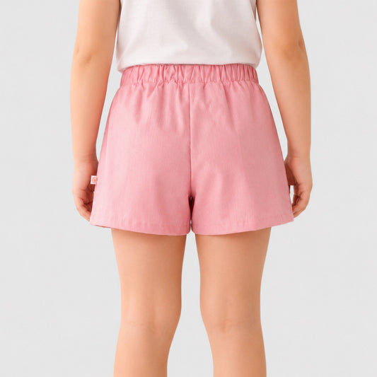 Kids Girls Skort in Peach with Layered Waistband, Soft Fabric & Relaxed Fit for Casual Wear
