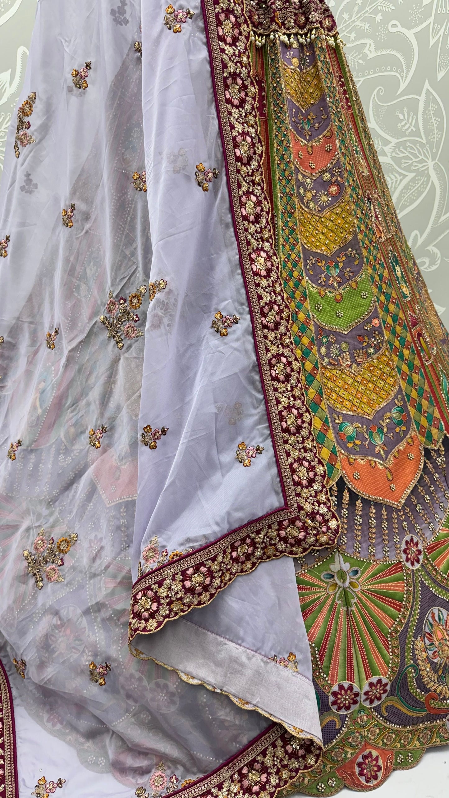 Multi Colour Pure Slub Silk Premium Dori Embroidery Sequins & Diamond Work Bridal Lehenga Choli