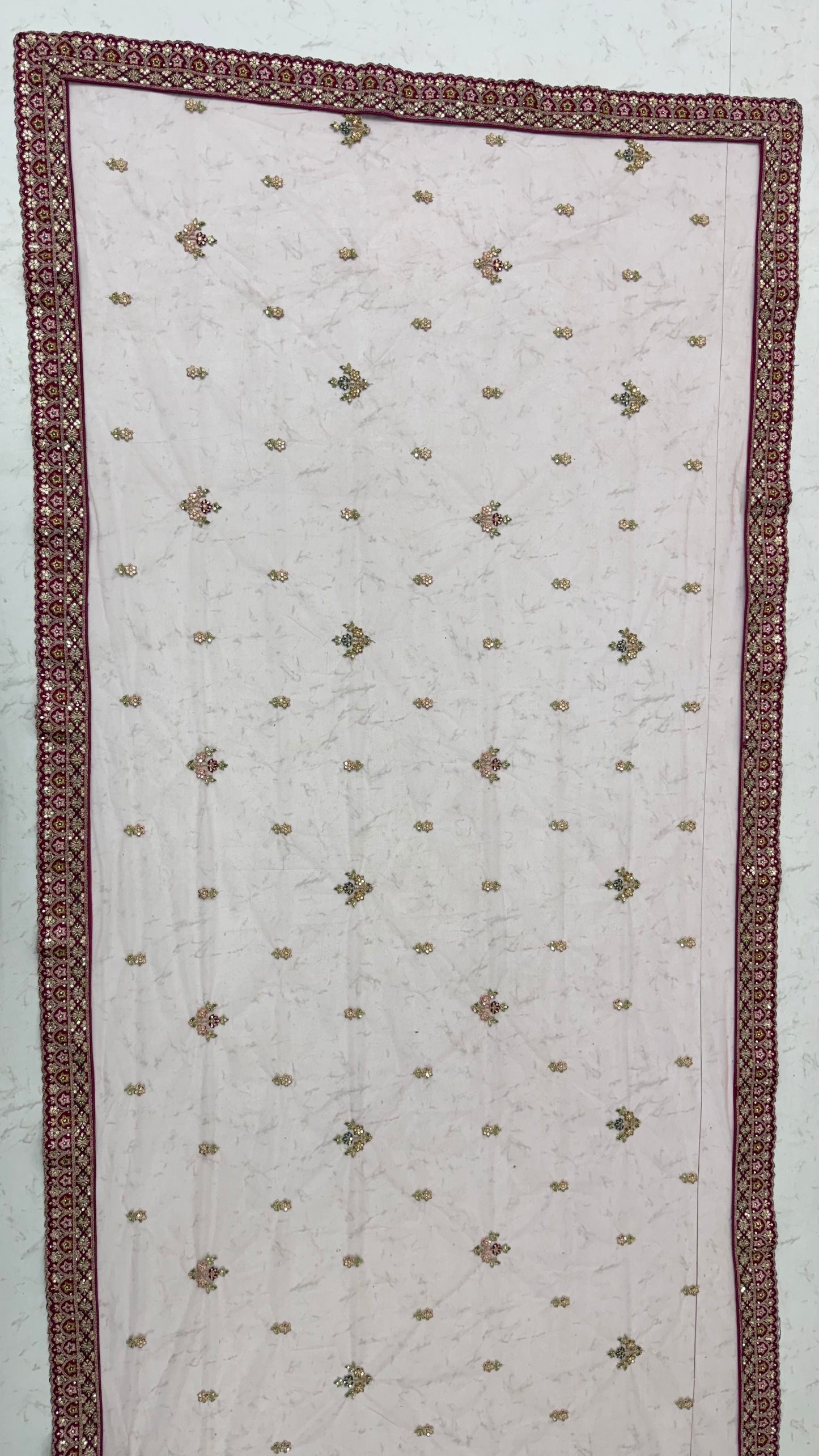 Multi Pure Satin Silk Flower Patch Work Real Hand Mirror & Multi thread Zari Work Bridal Lehenga Choli