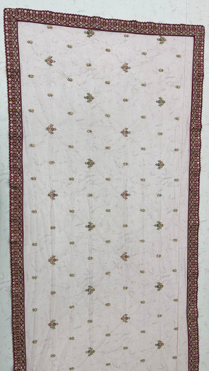 Multi Pure Satin Silk Flower Patch Work Real Hand Mirror & Multi thread Zari Work Bridal Lehenga Choli