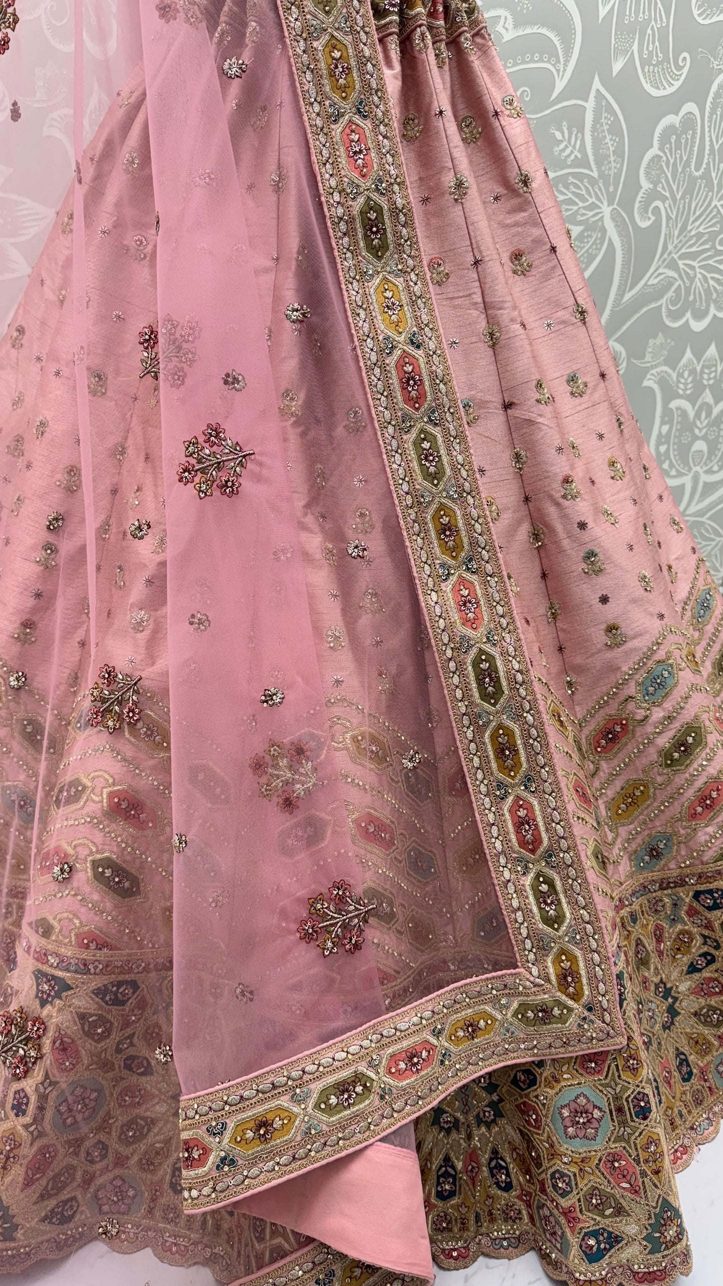 Pink Pure Slubb Silk Premium Dori Embroidery Sequins & Diamond Work Bridal Lehenga Choli