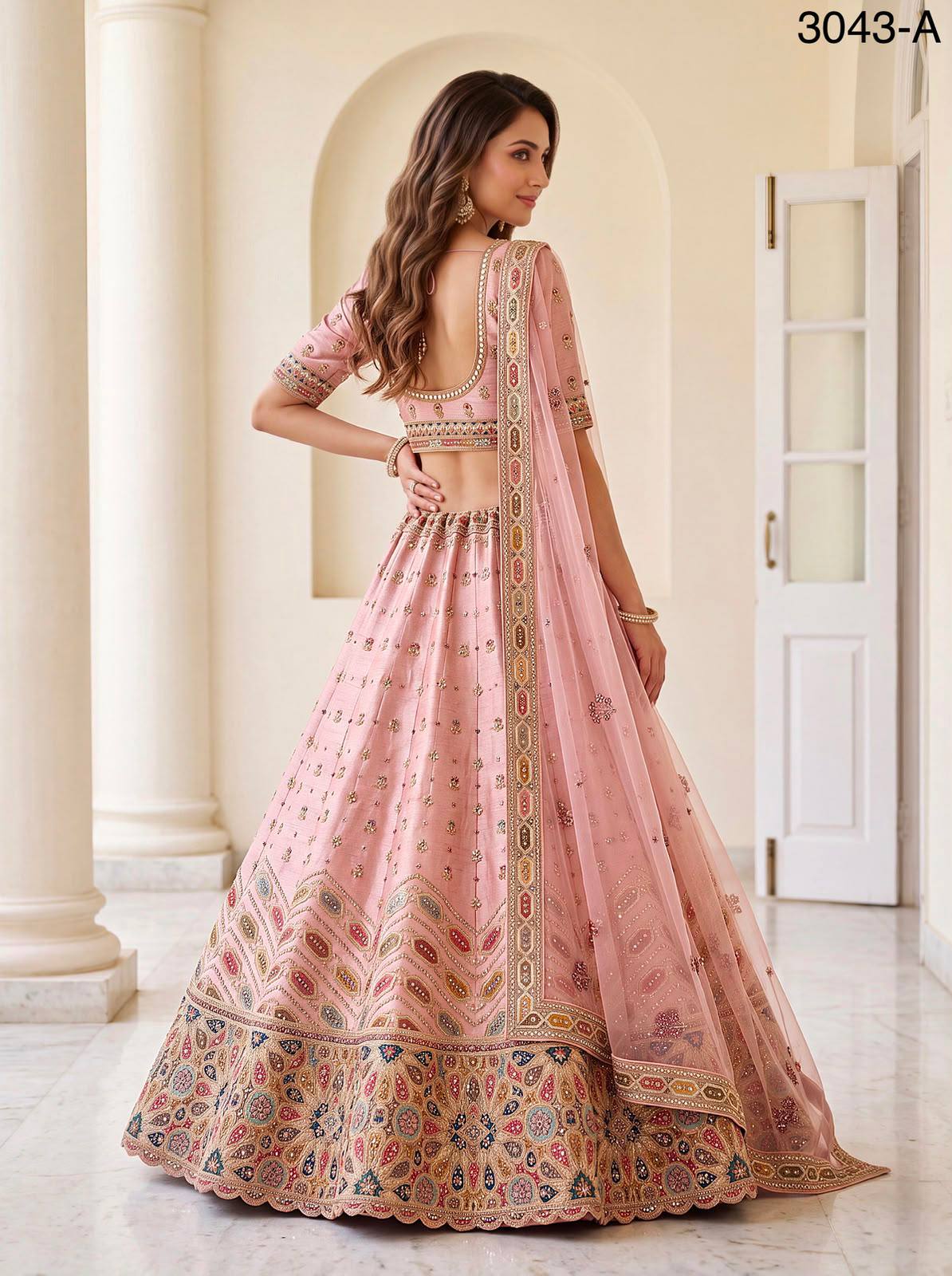 Pink Pure Slubb Silk Premium Dori Embroidery Sequins & Diamond Work Bridal Lehenga Choli