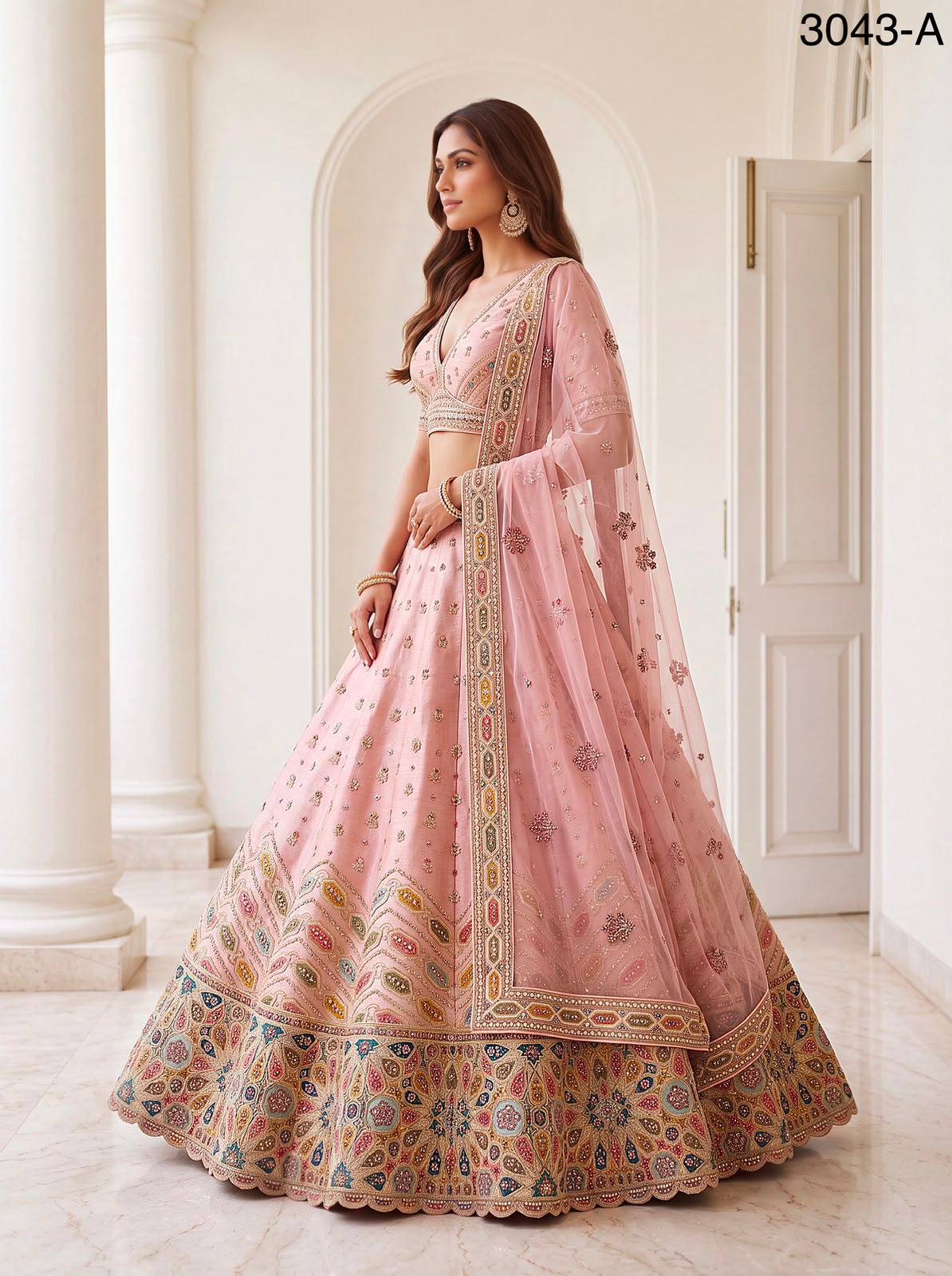 Pink Pure Slubb Silk Premium Dori Embroidery Sequins & Diamond Work Bridal Lehenga Choli