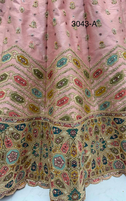 Pink Pure Slubb Silk Premium Dori Embroidery Sequins & Diamond Work Bridal Lehenga Choli