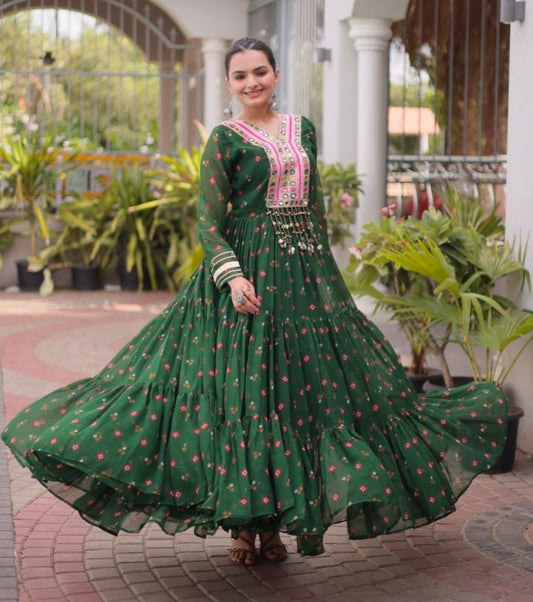 Green Pure Faux Georgette Lahariya Print with Kutchi Patchwork Navratri Lehenga Choli