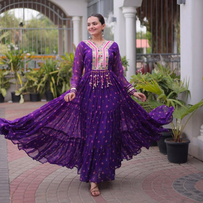 Purple Pure Faux Georgette Lahariya Print with Kutchi Patchwork Navratri Lehenga Choli