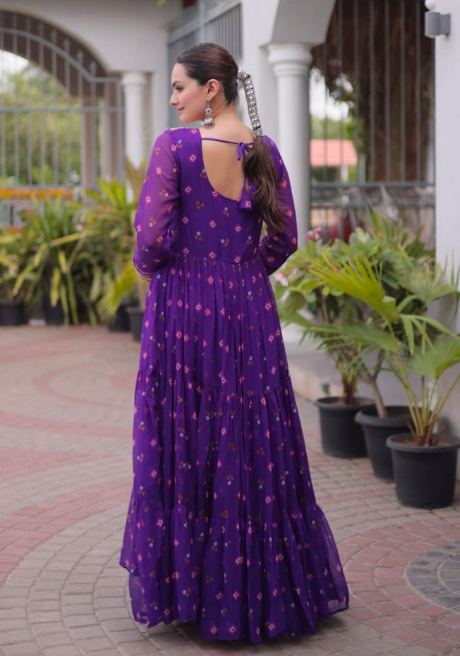 Purple Pure Faux Georgette Lahariya Print with Kutchi Patchwork Navratri Lehenga Choli