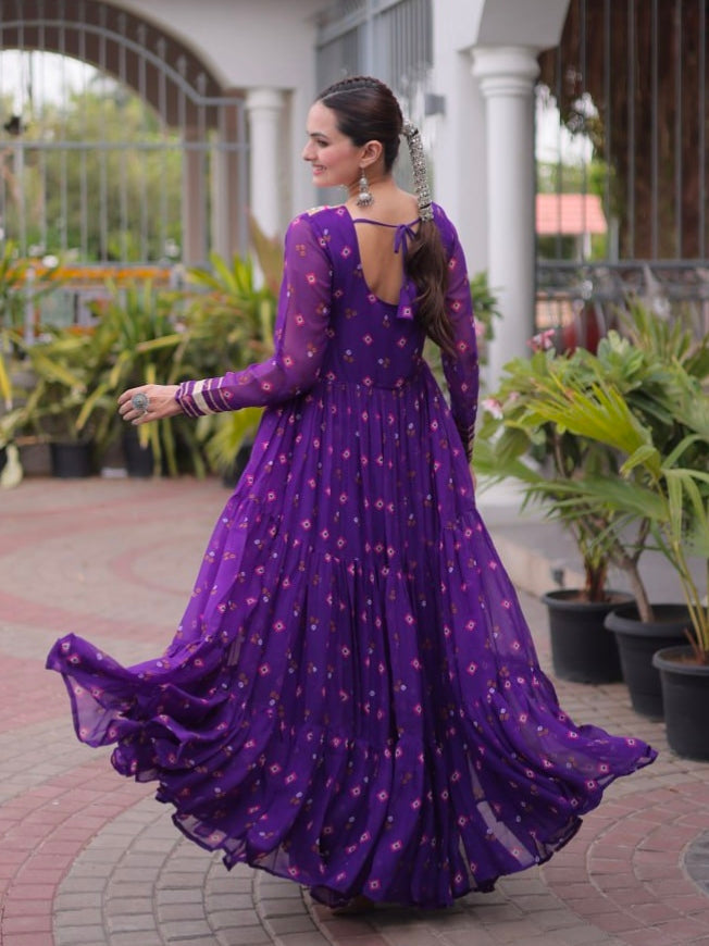 Purple Pure Faux Georgette Lahariya Print with Kutchi Patchwork Navratri Lehenga Choli