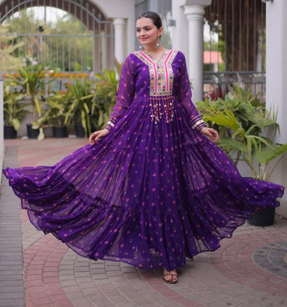 Purple Pure Faux Georgette Lahariya Print with Kutchi Patchwork Navratri Lehenga Choli