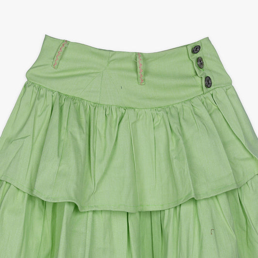 Girls Light Green Tiered Denim Skirt