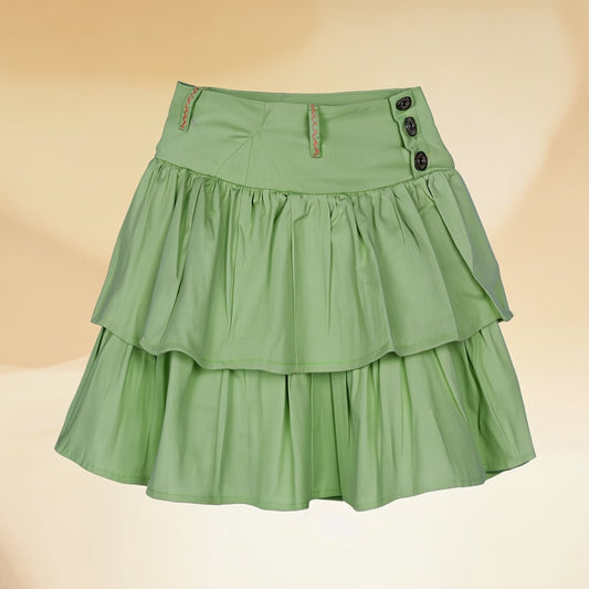 Girls Light Green Tiered Denim Skirt