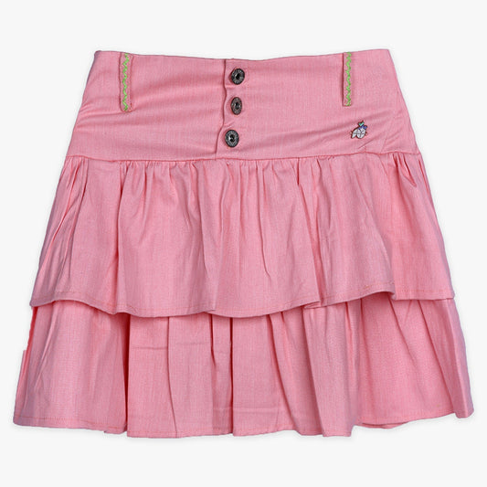 Girls Light Pink Tiered Denim Skirt