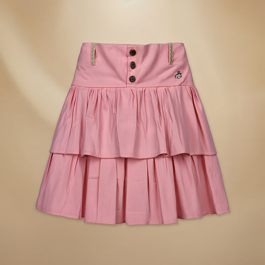 Girls Light Pink Tiered Denim Skirt