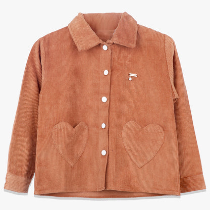 Girls Rust Corduroy Jacket with Heart Pocket Detail