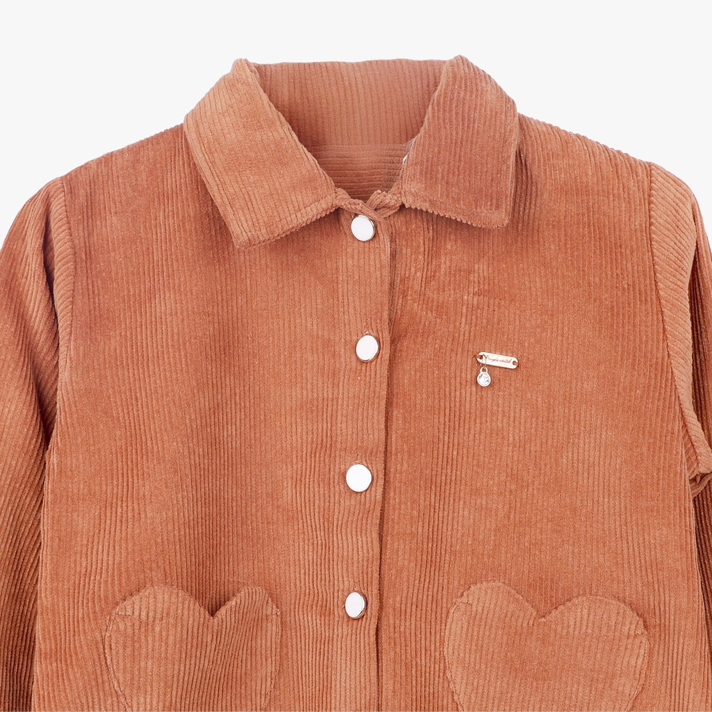 Girls Rust Corduroy Jacket with Heart Pocket Detail