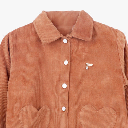 Girls Rust Corduroy Jacket with Heart Pocket Detail