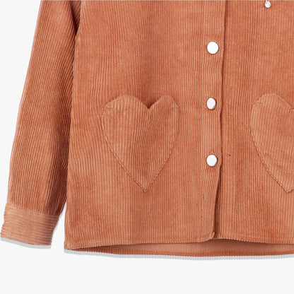 Girls Rust Corduroy Jacket with Heart Pocket Detail