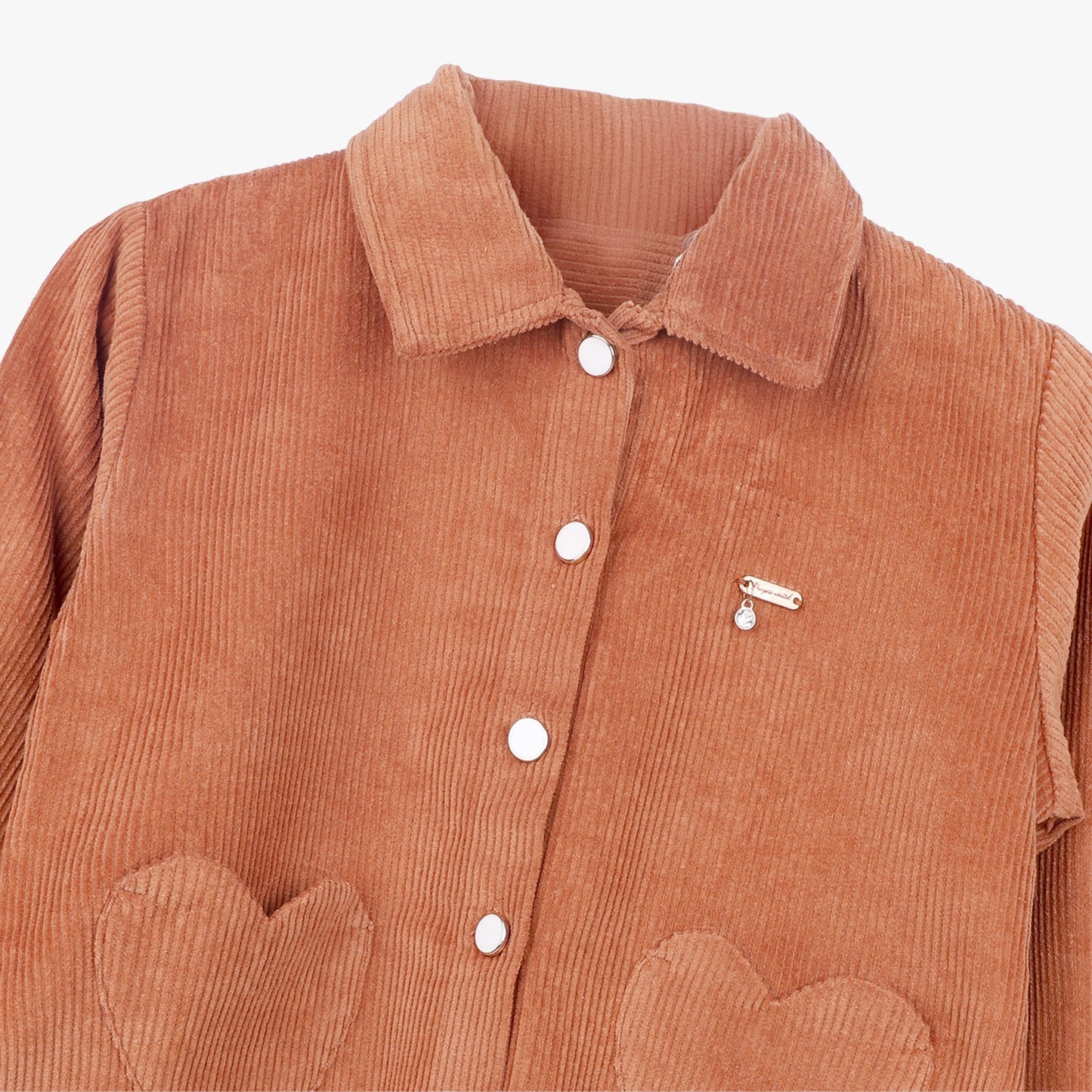 Girls Rust Corduroy Jacket with Heart Pocket Detail