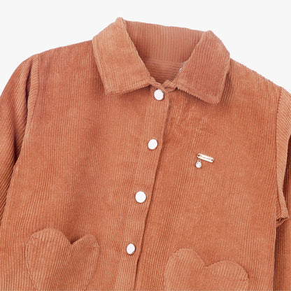 Girls Rust Corduroy Jacket with Heart Pocket Detail