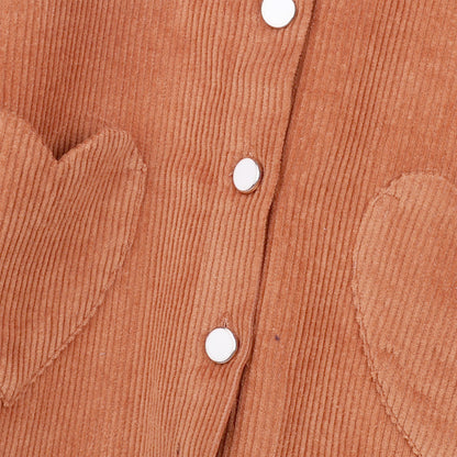 Girls Rust Corduroy Jacket with Heart Pocket Detail
