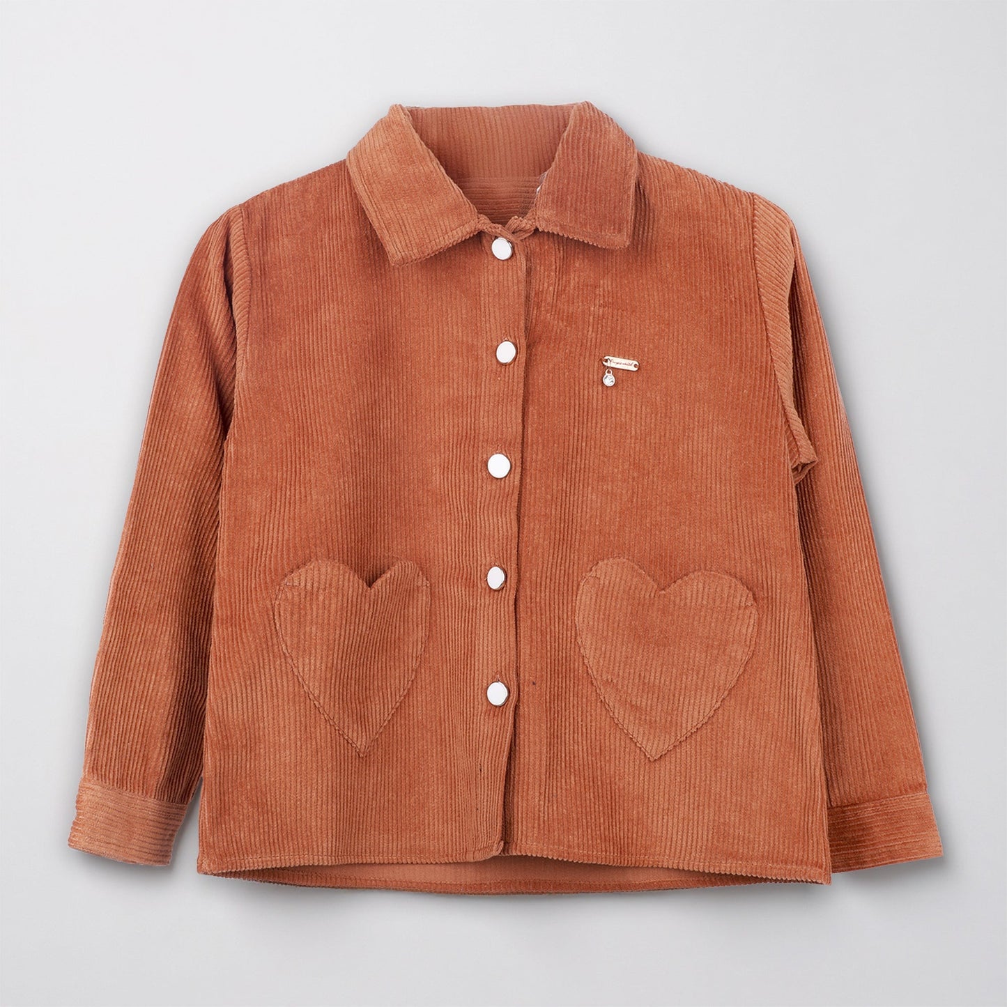 Girls Rust Corduroy Jacket with Heart Pocket Detail