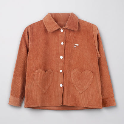 Girls Rust Corduroy Jacket with Heart Pocket Detail