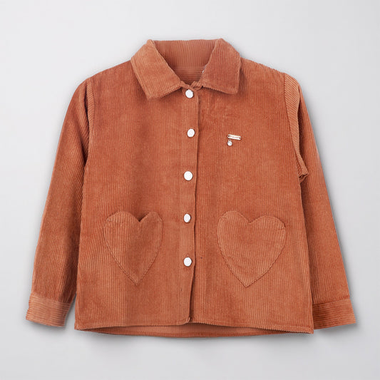 Girls Rust Corduroy Jacket with Heart Pocket Detail