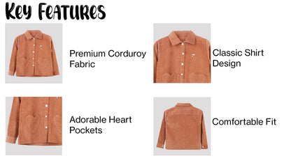 Girls Rust Corduroy Jacket with Heart Pocket Detail