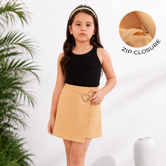 Kids Girls Skort in Yellow with Wrap Style and Soft Stretch Comfort for Casual Kids Wear