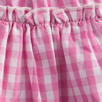 Kids Girls Skirt in Pink with Checked Tiered Ruffle & Cotton Comfort Elastic Waist for Casual Wear