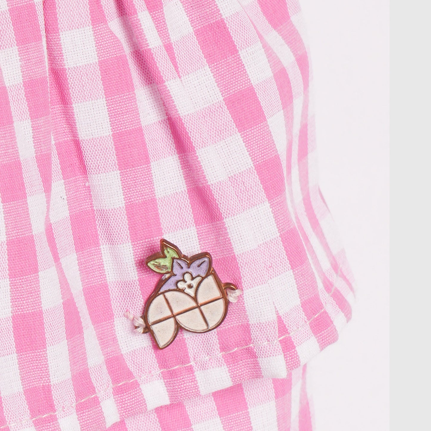Kids Girls Skirt in Pink with Checked Tiered Ruffle & Cotton Comfort Elastic Waist for Casual Wear