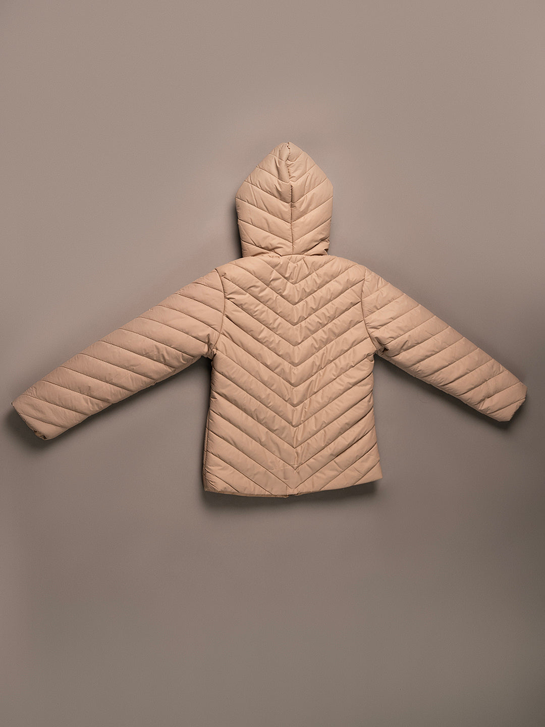 Girls Beige Hooded Quilted Poly Jacket with Soft Inner Lining