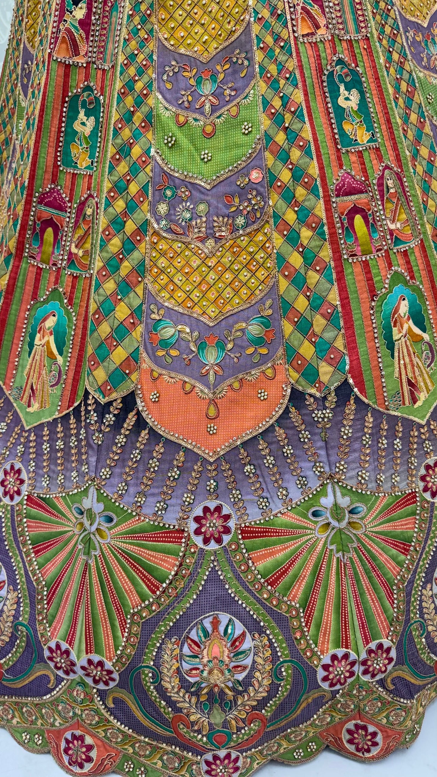 Multi Colour Pure Slub Silk Premium Dori Embroidery Sequins & Diamond Work Bridal Lehenga Choli