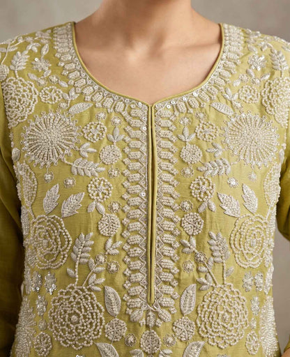 Pistachio Green Premium Chinon Beads Work Sharara Suit