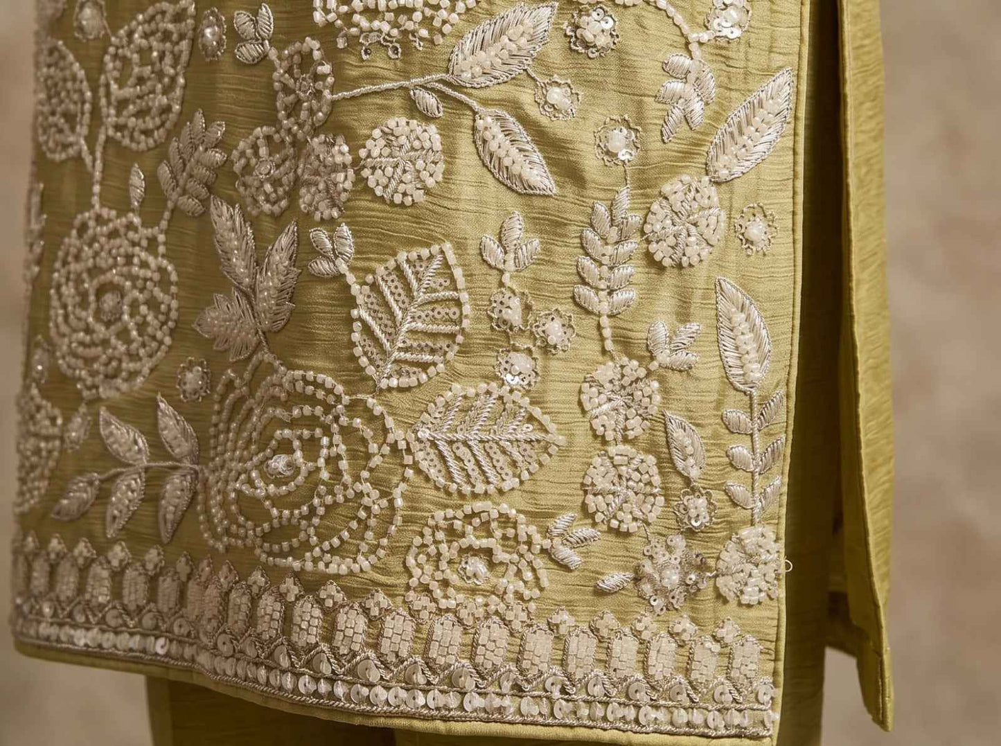 Pistachio Green Premium Chinon Beads Work Sharara Suit
