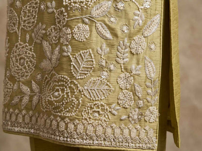 Pistachio Green Premium Chinon Beads Work Sharara Suit