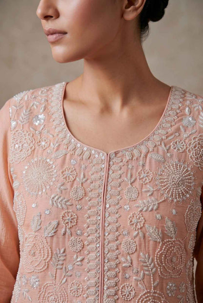 Blush Pink Premium Chinon Beads Work Designer Sharara Suit