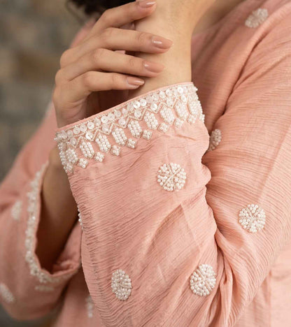 Blush Pink Premium Chinon Beads Work Designer Sharara Suit