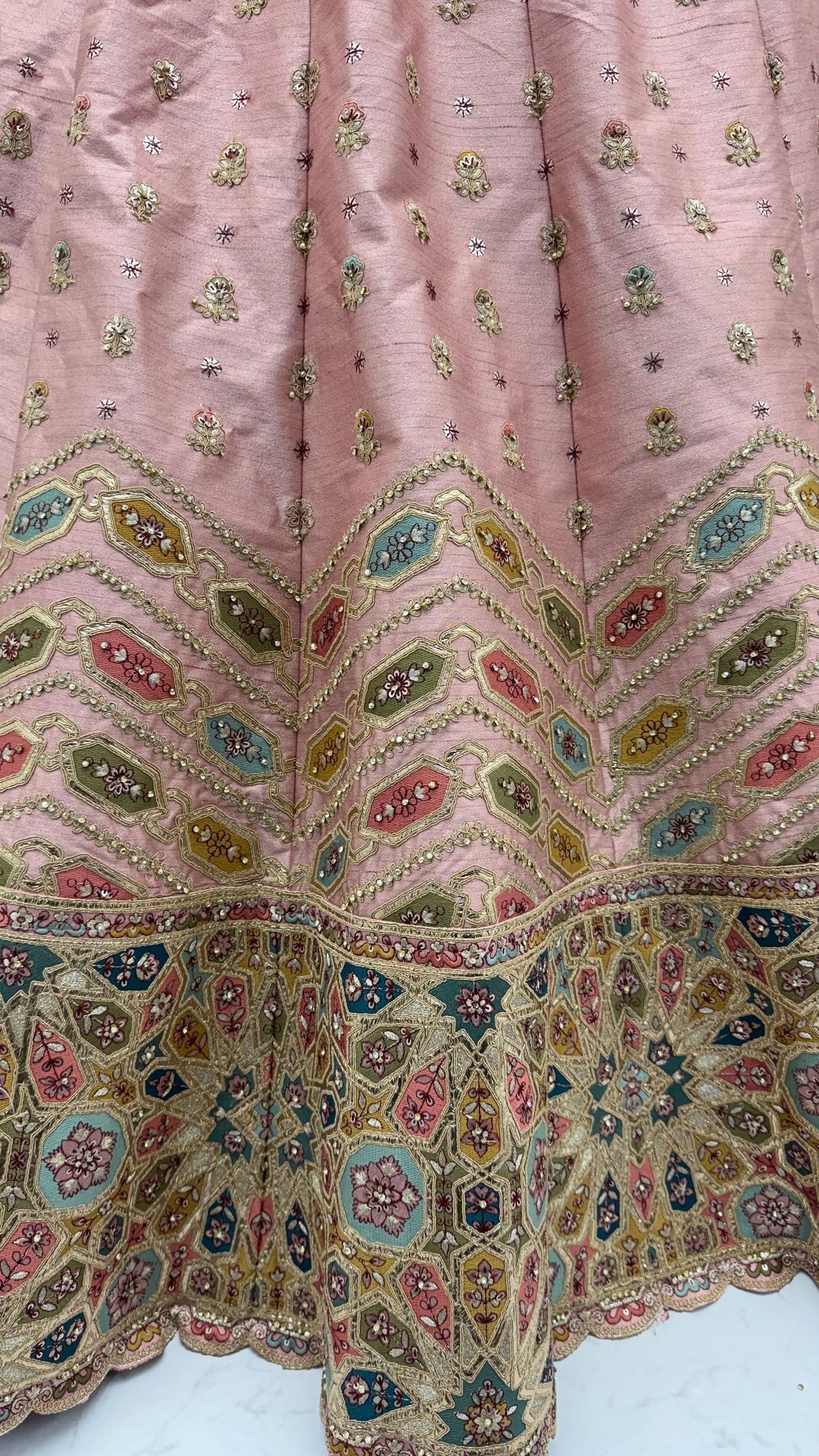 Pink Pure Slubb Silk Premium Dori Embroidery Sequins & Diamond Work Bridal Lehenga Choli