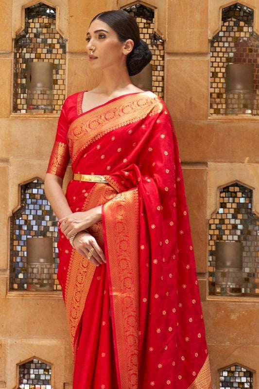 Bright Red Banarasi Saree