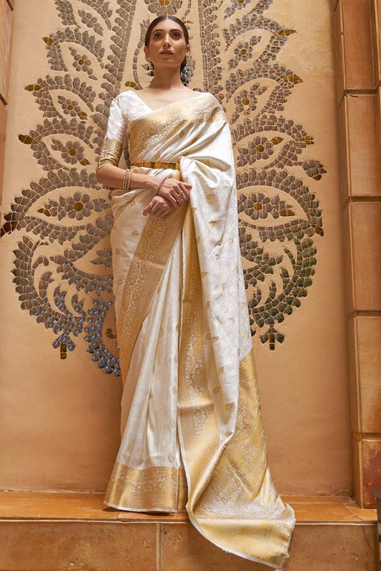 Pearl White Banarasi Saree