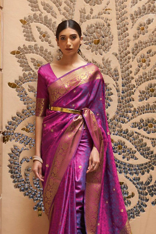Winterberry Purple Banarasi Silk Saree With Blouse Piece